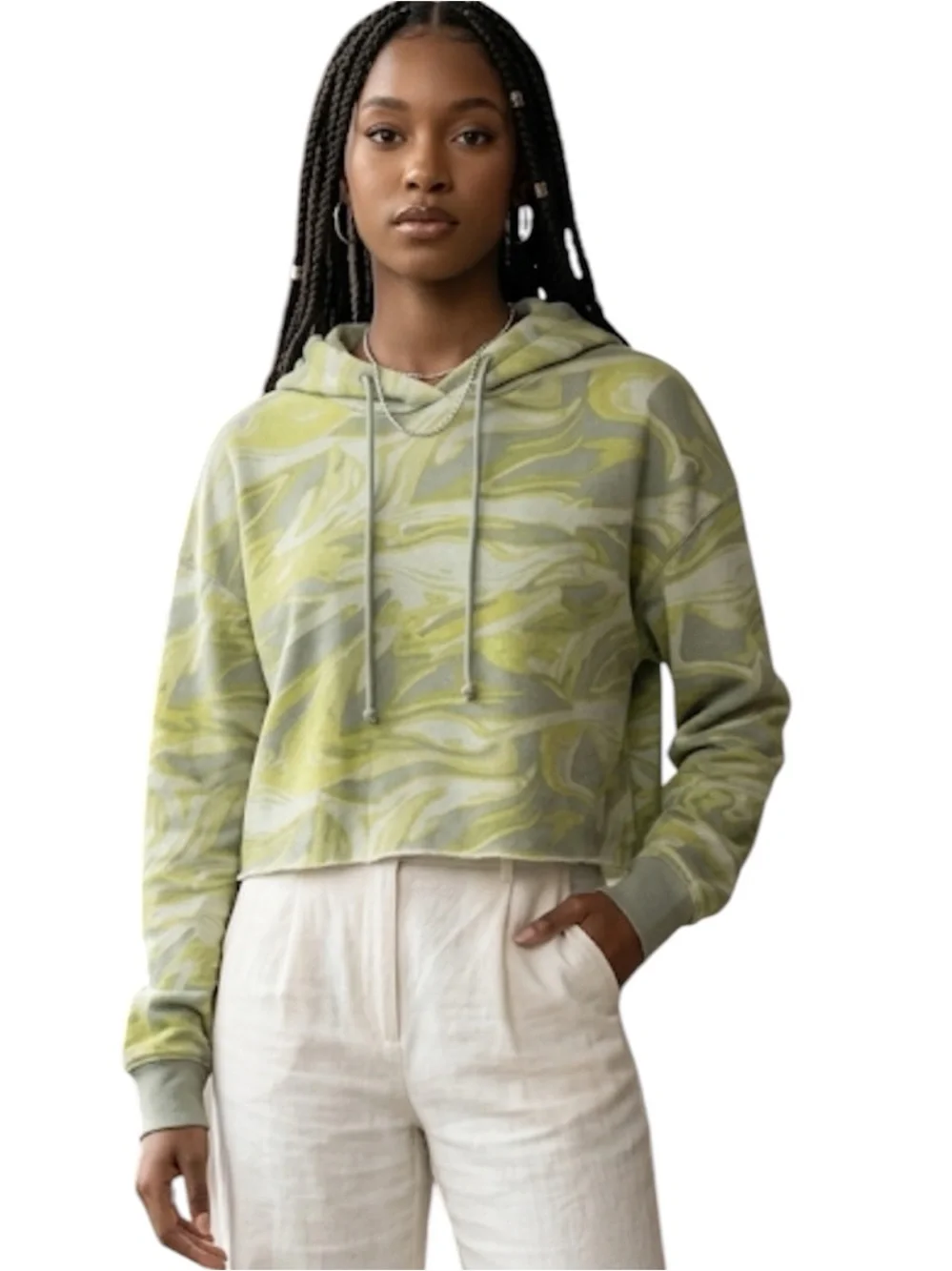 Wild Fable Cropped Green Striped Women’s Hoodie Size: Medium - Picture 5 of 5